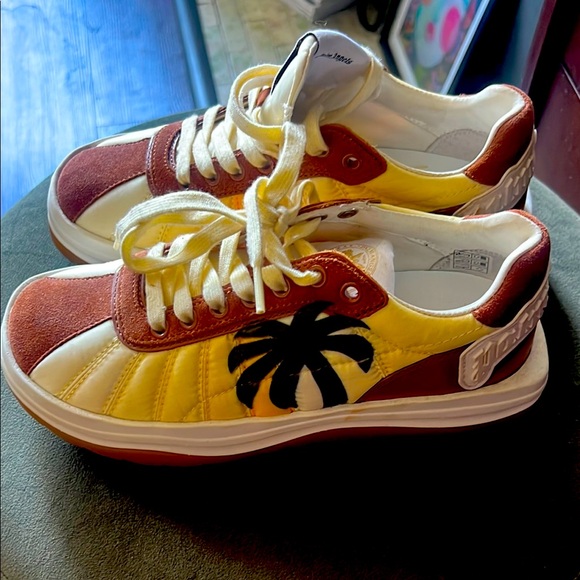 Palm Angels Yellow and Brown Retro Low-Top Sneakers with...